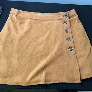 Coco + Jaimeson Faux Suede Tan Button-Front Skirt, Size XL
